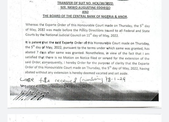 Court Vacates Order Restraining Central Bank From Sacking Bank Governor, Over Presidential Ambition